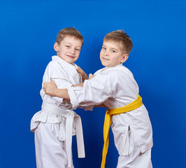 Two athletes train judo techniques
