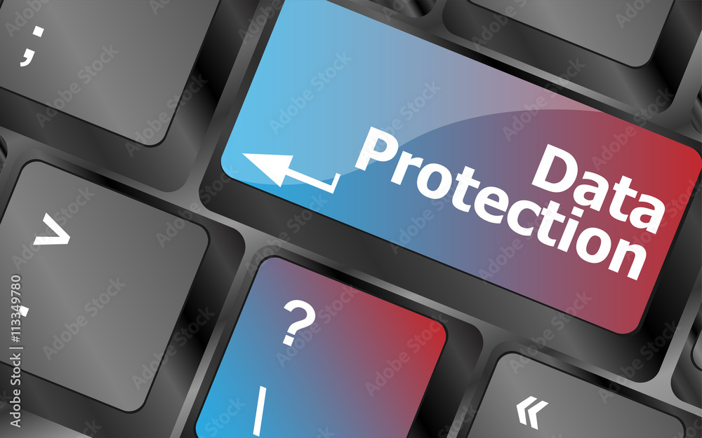 Poster data protection button on the keyboard keys . keyboard keys. vector illustration