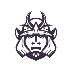 Samurai helmet, japanese facial armour worn by the samurai warrior, japanese traditional martial mask isolated on white, vector illustration