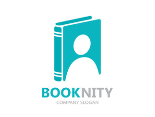 Vector logo combination of a book and man