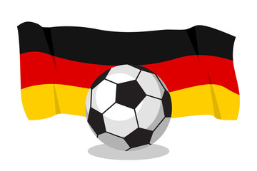 Fototapeta premium Football or soccer ball with german flag on white background. World cup. Cartoon ball. Concept of championship, league, team sport. Game for kids and adults. Cheering and sport fans concept.
