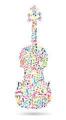 Isolated violin made of musical notes on white background. Colorful notes pattern. Note shape. Poster and decoration idea. © inspiring.team