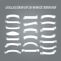 Collection Of 20 White Ribbons Vector Design