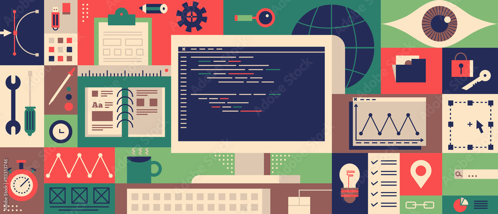 Poster web programming design flat concept