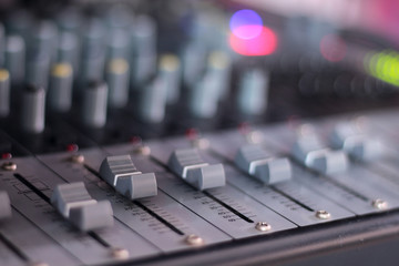 Obraz na płótnie Canvas buttons equipment for sound mixer control soft focus
