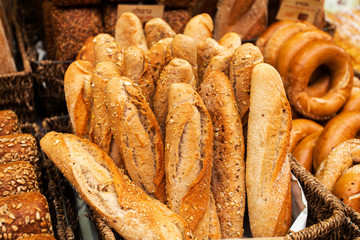 Bread counter at the Mahane Yehuda Market in Jerusalem.
