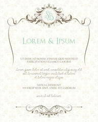 Ornate page design with decorative floral frame and monogram. Use for wedding invitations, greeting cards, invitations, menus, covers, posters, brochures and flyers.