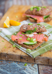 Sandwich with cereals bread and salmon