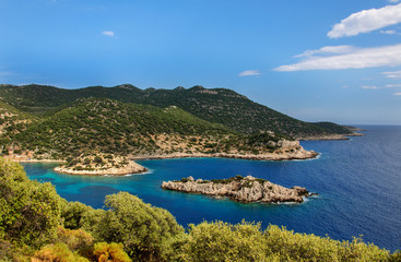 Fototapeta na wymiar The coastline of beautiful beach on Mediterranean Sea. Cyprus