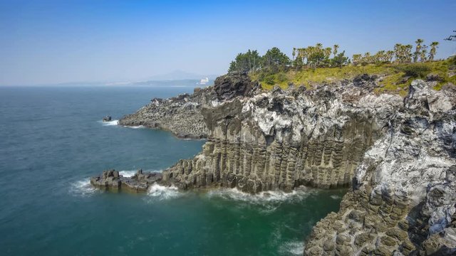 Daepo Jusangjeolli Cliff, Jeju Island, South Korea, 4K Time lapse