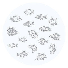 Set of vector fish icons