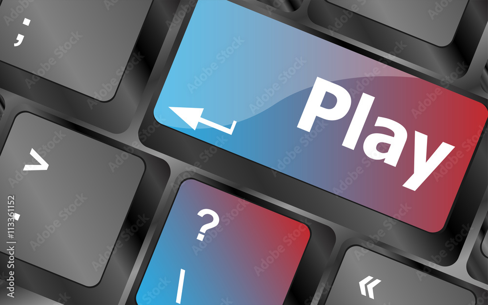 Poster computer keyboard with play key - technology background . keyboard keys. vector illustration