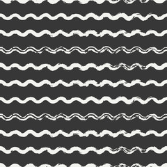 Hand drawn seamless pattern with wavy brush strokes. Wrapping paper. Abstract vector background. Round brush ink strokes. Casual black, white texture. Doodle. Dry brush. Rough edges ink illustration.