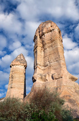 Unique geological formations in Love Valley, Cappadocia, Turkey