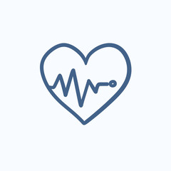 Heart with cardiogram sketch icon.