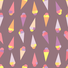 Seamless pattern with ice cream waffle cone, pastel colors. Vector illustration