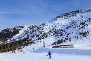 Fototapeta na wymiar On the slopes of the ski resort of Meribel. France