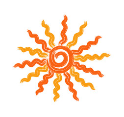 Bright hand-painted sketch vector sun symbol. 10 EPS watercolor sun icon. Creative colorful illustration of an abstract summer sun painted grunge art brush. Solar burst