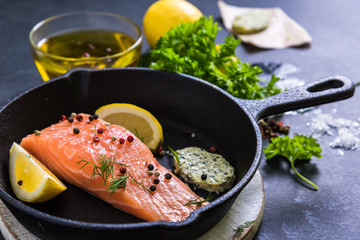 heathy cooking concept, fresh salmon