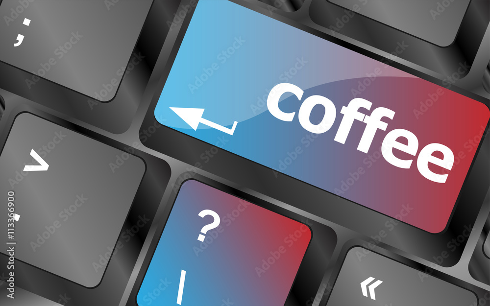 Poster computer keyboard keys with coffee break button . keyboard keys. vector illustration