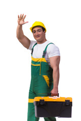 Man with toolbox isolated on the white background