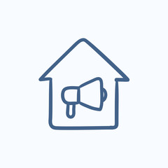 House fire alarm sketch icon.