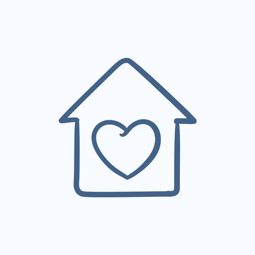 House with heart symbol sketch icon.