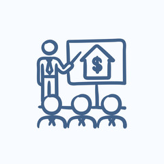 Real estate training sketch icon.
