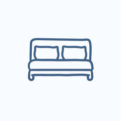 Double bed sketch icon.