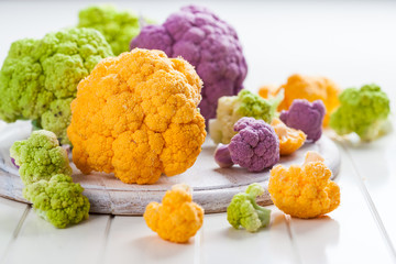 Assortment of organic cauliflower
