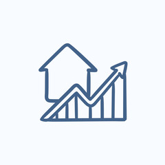 Graph of real estate prices growth sketch icon.