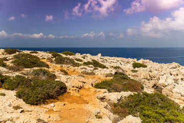 Fototapeta na wymiar Seascape with rocks , shore of the Mediterranean Sea.
