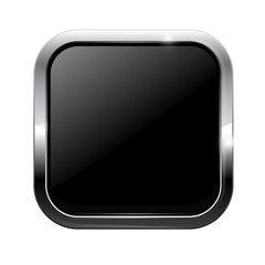 Black square button with metal frame