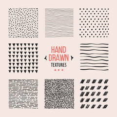 Set of hand drawn textures and patterns. Vector design elements.