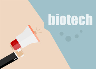 biotech. Flat design vector business illustration concept Digital marketing business man holding megaphone for website and promotion banners.