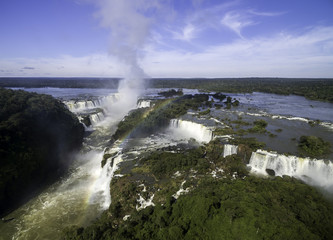 Aerial View of Iguazu Falls one of the world's great natural wonders, on the border of Brazil and Argentina