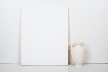 Empty blank canvas on a white background, home interior decor