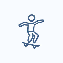 Man riding on skateboard  sketch icon.