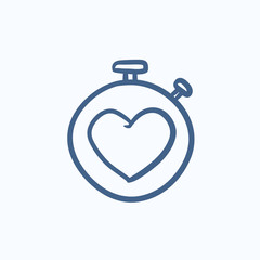 Stopwatch with heart sign sketch icon.