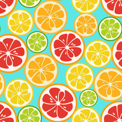 Colorful seamless pattern with lime, orange and grapefruit