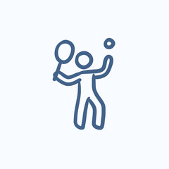 Man playing big tennis sketch icon.