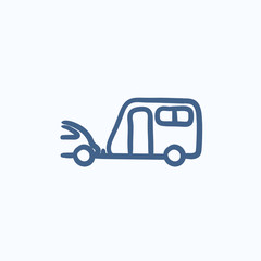 Car with caravan sketch icon.
