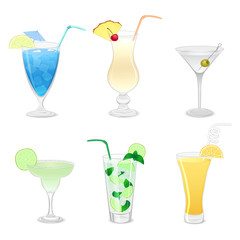 Set of different cocktails isolated on white background