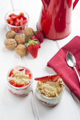 Dessert Healthy, quinoa, strawberry, nuts and yogurt.