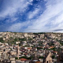 Fototapeta na wymiar Panorama of Goreme village in Cappadocia, Turkey