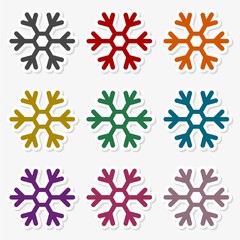 Snowflake Icon in Flat Design Style, sticker set