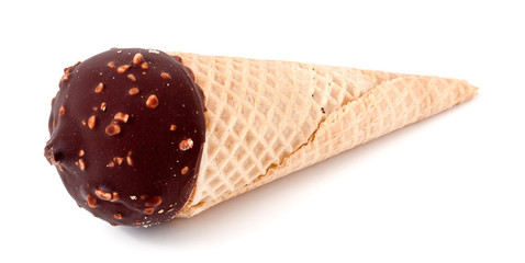 ice cream cone with chocolate isolated on white background