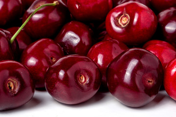 Red cherries isolated on a white background