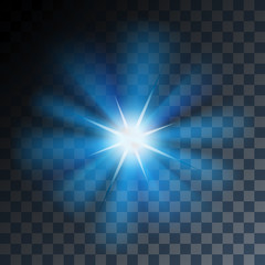 Glowing Star and Light on Transparent Background. Vector illustration.