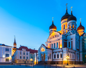 Fototapeta na wymiar Alexander Nevsky Cathedral at twilight in old city of Tallinn, E